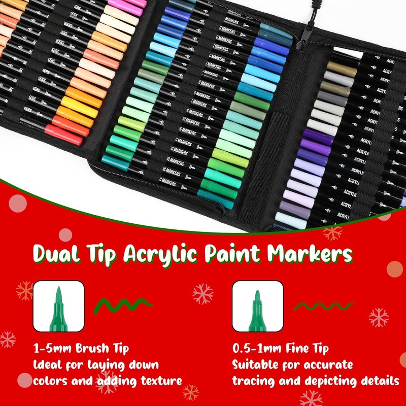 Pagather 72 Colors Acrylic Paint Markers, Dual Tip with Fine Tip and Brush Tip Pens for Stone, Wood, Calligraphy, Canvas, Ceramic, Metal, Glass, Rock Painting, DIY Crafts Art Supplies Kit - Image 2